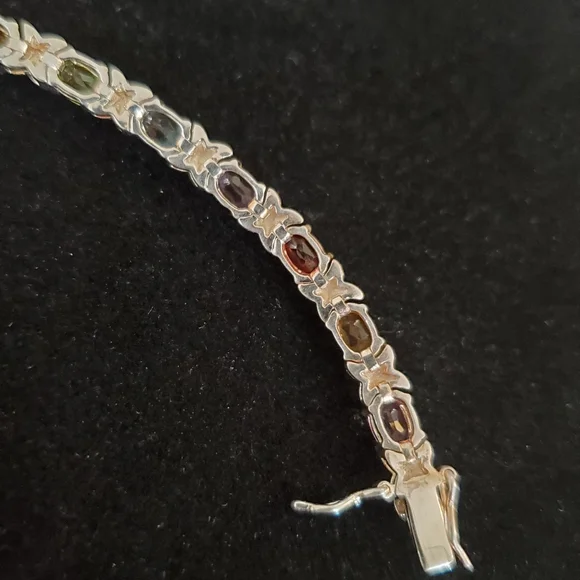 925 Sterling Silver Multi Gemstone Tennis Bracelet  Overtone Vintage - Picture 10 of 15